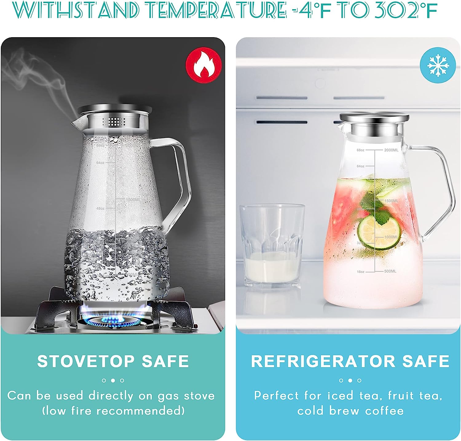 SUMETAS Glass Pitcher: Heat Resistant with Precise Scale